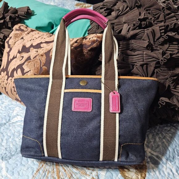 Rare! Vintage LARGE Y2k Coach Denim Tote Purse - Picture 1 of 9